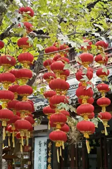 Market Place Prints: China, Shanghai. Chinese lanterns Chenghuang Miao district around the Shanghai City God Temple