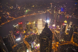 Jim Zuckerman Prints: China, Shanghai. Downtown buildings at night