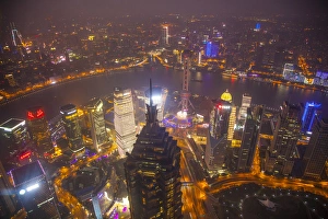 Images Dated 4th January 2014: China, Shanghai. Downtown buildings at night