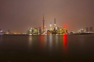 Images Dated 15th January 2015: China, Shanghai. Downtown buildings at night