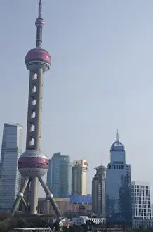 Futuristic Prints: China, Shanghai. View from The Bund of the modern Pudong area (aka New District)