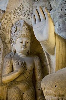 China, Shanxi Province, Datong, Ancient Buddhist sculptures inside Cave 3 of Yungang