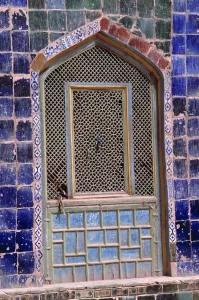 Screen Prints: China, Xinjiang, Kashgar. This arched, grilled window is surrounded by lapis