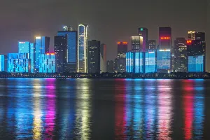 Images Dated 1st May 2019: China, Zhejiang, Hangzhou. City skyline at twilight