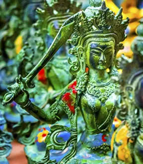 Buddhism Prints: Chinese replica of bronze Buddha warrior, Panjuan Flea Market decorations, Beijing, China