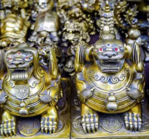 Chinese Prints: Chinese replica of bronze dragons, Panjuan Flea Market decorations, Beijing, China