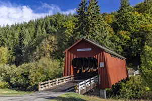 Lincoln County Prints: Chitwood Covered Bridge over the Yaquina River in Lincoln County, Oregon, USA