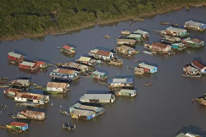 Cambodia Collection: Chong Khneas Floating Village, Tonle Sap Lake, near Siem Reap, Cambodia - aerial