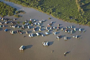 Cambodia Collection: Chong Khneas Floating Village, Tonle Sap Lake, near Siem Reap, Cambodia - aerial