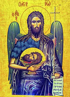 Golden Prints: Christ Angel John the Baptist Head Golden Icon Saint Georges Greek Orthodox