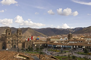 City View Prints: Christian Cathedral and gardens in Plaza de Armas, Cuzco, Peru. Cuzco city is a