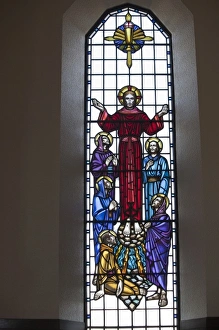 Lutheran Prints: Christs Ascension to heaven witnessed by disciples, stained glass window, Lutheran