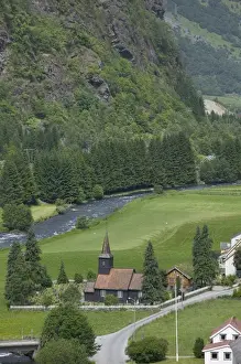 Southern Fjord Prints: Church in Beautiful Flam; situated in the innermost part of the Sognefjord surrounded