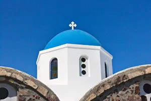 South Aegean Prints: Church on the coast of Aegean Sea. Oia, Santorini Island, Greece