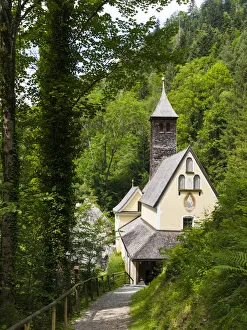 Chiemgau Prints: Church of pilgrimage Maria Klobenstein in the canyon Entenlochklamm, Tyrol, Austria