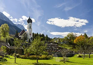 Church St. Johannes der Taufer (John the Baptist), Mount Zugspitze in the background
