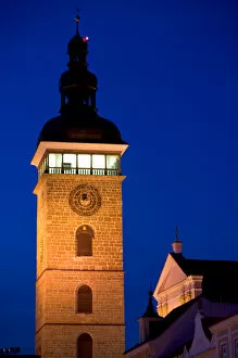 Images Dated 6th May 2004: church tower by night, Czech Republic, Ceske Budejovice