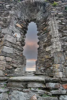 Ston Prints: Church window is the centerpiece of the church at Glendalough, Ireland