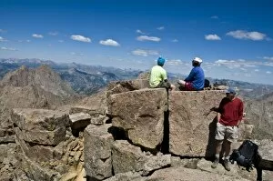 Images Dated 19th August 2008: Cilmbers at summit of Windom Peak, Weminuche Wilderness, Needle Range, San Juan National Forest