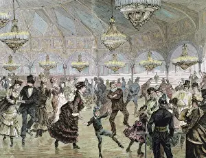 Children Prints: Circle of skaters (Skating-Rink) in the circus of the Champs Elysees in Paris