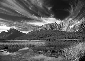 Black and White Collection: Cirrus clouds over Waterfowl Lake, Banff National Park, Canada