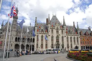 Town Square Prints: City Hall in The Big Market Square at Bruges in the province of West Flanders, Belgium