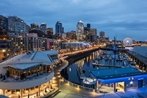 Seattle Prints: City skyline from Pier 66 in downtown Seattle, Washington, USA