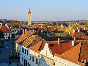 Romantic Prints: City view and Jurisics square. The medieval town Koszeg in Western Transdanubia close to the Austrian border