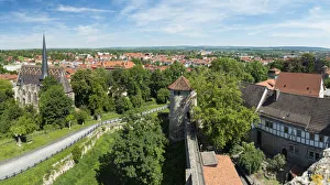 Romantic Prints: City view. The medieval town Muehlhausen in Thuringia. Germany