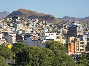 Cityscape Prints: City view from Plato towards the western quarters. The capital Praia on the Ilha de