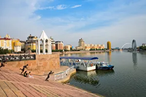 Cityscapes Collection: Cityscape along the banks of Ishim River, Astana, Kazakhstan