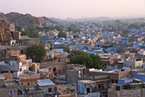 Cityscape of blue houses in the Blue City, Jodphur, Rajasthan, India