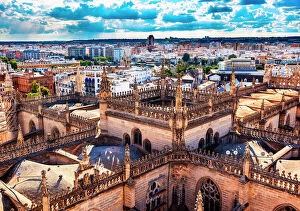Spain Collection: Cityscape, City View, Tower from Giralda Spire, Bell Tower, Seville Cathedral, Andalusia Spain