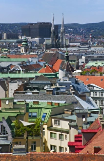 Tile Roof Prints: Cityscape dominated by Stephens Cathedral, Vienna, Austria
