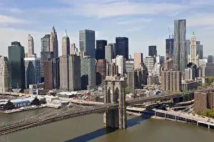 Financial District Prints: Cityscape of Lower Manhattan and Brooklyn Bridge New York City, USA