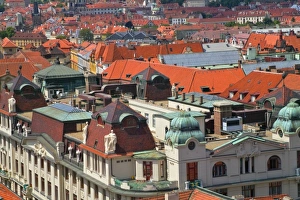 Red Tile Roof Prints: Cityscape of Prague from the Astronomical clock tower, Prague, Czech Republic