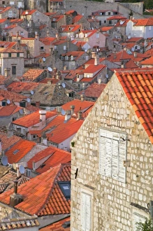 Roof Top Prints: Cityscape of red roof houses in Dubrovnik, Croatia