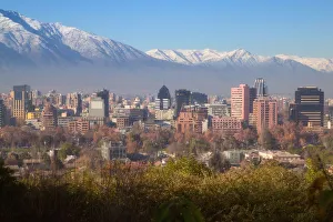 Santiago Prints: Cityscape of Santiago with Andes Mountains, Chile