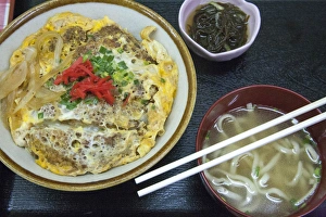 Bowl Prints: Classic pork over rice bowl with noodle soup served in Japan