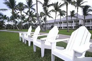 Images Dated 10th August 2007: Classic white Adirondack chairs at the Elegant Ocean Club in Paradise Islands Bahamas