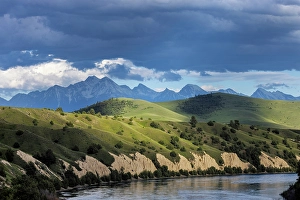 Mission Valley Prints: Clay cliffs along the Flathead River with Mission Mountains near Ronan