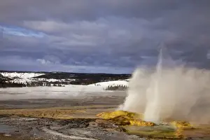 Geyser Prints: Clepsydra geyser erupts in the Loower Geyser Basin in Yellowstone National Park, Wyoming