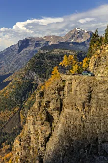 Mountains Prints: Cliffs along Going to the Sun Road in autumn in Glacier National Park, Montana, USA