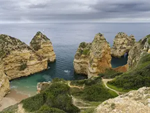 Portugal Prints: The cliffs and sea stacks of Ponta da Piedade at the rocky coast of the Algarve in Portugal