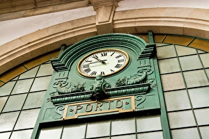 National Monument Prints: Clock at Saint Benedict Train Station (Estacao de Sao Bento). Porto, Portugal
