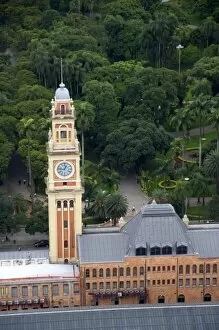 Clock tower on Estacion Luz train station building in Sao Paulo, Brazil