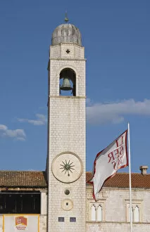 The Clock tower and loggia loge Luza on the central square. Detail of solar clock