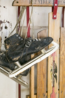 Route 66 Prints: Close up of antique ice skates, Tucumcari, New Mexico, USA