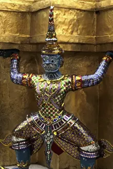 Grand Palace Prints: Close-up of beautiful gold decorations at Emerald Buddha in Grand Palace in Bangkok