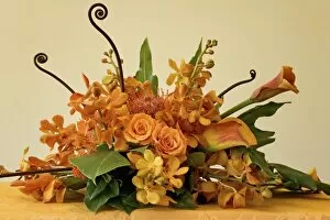 Close-up of colorful flower arrangement on table. Credit as: Don Paulson / Jaynes